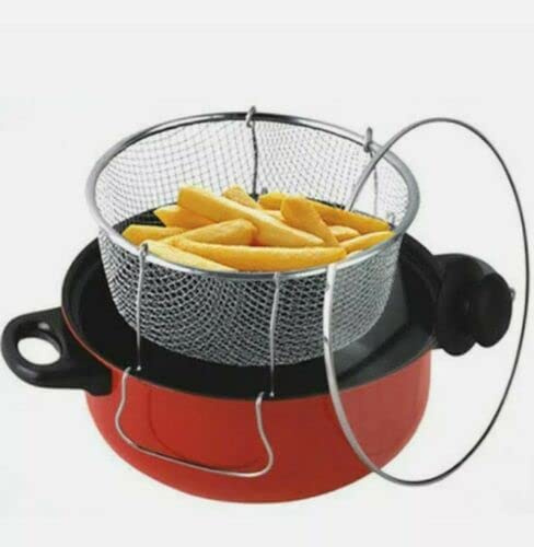 Vision4ever Red Color 3in1 Cooking Set Steamer Cooker Fryer Chip Pan Pot Stir Fry Deep Saucepan Kitchen Easy to Use and Easy to Clean