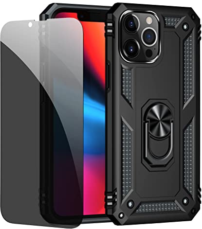 JOYTAG Coque kompatibel Iphone 13 Pro Max Noir étui de Protection avec Protecteur d'écran en Verre de confidentialité Anti-Espion
