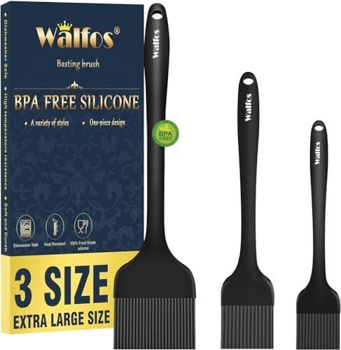 Walfos Silicone Basting Pastry Brush, 450°F Heat Resistant Pastry Brush Set, Prefect for BBQ Grill Baking Kitchen Cooking, Strong Steel Core and One-Pieces Design, BPA Free and Dishwasher safe (3 Pcs)
