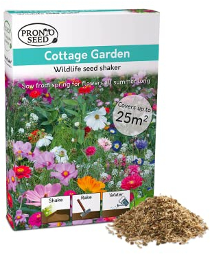 Pronto Seed Wild Flowers Seeds - UK Mixed Variety Pack - Selected Wildflower Seed Mix for Garden & Meadow Areas - Native British Blooms, Covers 25m2 (Cottage Garden)