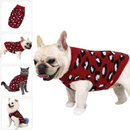 Hund Pullover Klein Hunde Pullis Sweater für Katzen Chihuahua Kleidung Bulldogge Hundepullover Keleine Mittel Grosse Katze Welpen Hundepulli Leopard Rot M