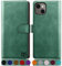 SUANPOT for iPhone 13 5G 6.1 inch case with [Credit Card Holder][RFID Blocking],PU Leather Flip Book Protective Cover Women Men for Apple 13 Phone case Sea Green