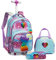 Egchescebo Carrello Porta Zaino Trolley Scuola Media Elementare Astuccio Bambina Trolley Ragazza con Ruote per Lunch Box,3PCS Borsa a Rotelle per Ragazze Color Arcobaleno con Giocattoli a Sirena