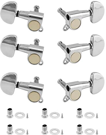 QWORK® 6PCS 3L3R guitar tuning pegs, knob tuning key, guitar machine heads, for electric or acoustic guitars, electroplated silver
