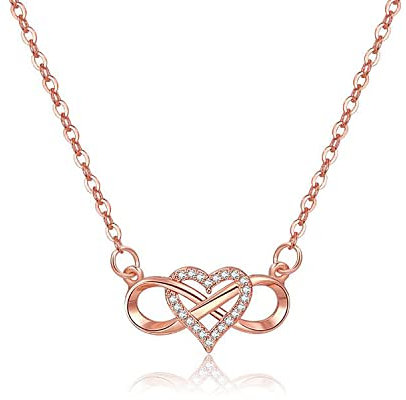 LUOKIFUR Collier coeur infini avec pendentif amour Zircon collier pour femmes filles anniversaire cadeau bijoux (Rose Gold Necklace)