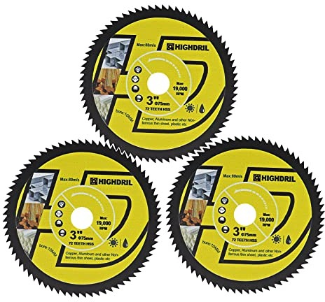 HIGHDRIL Disque HSS pour Métal - 75mm x 3 Disques à Tronçonner pour Métal Doux Cuivre Aluminium Bois Plastique