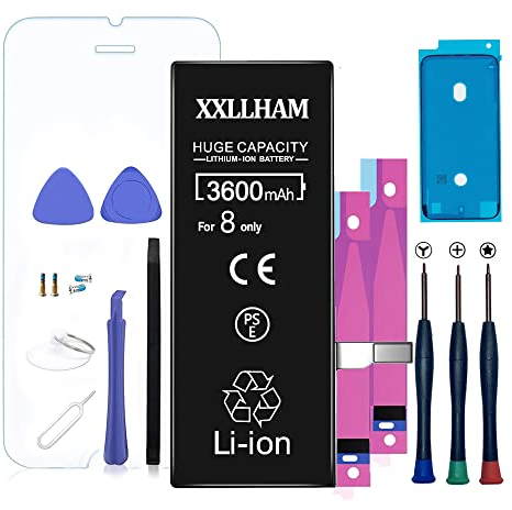 XXLLHAM Akku für iPhone 8 (A1863, A1905, A1906) 3600MAH Hoher Kapazität Ersatzakku Mit Reparaturset Werkzeugset Kit Adhesive 24 Monate Gewährleistung