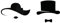 Pictogramme WC relief Plexi. Lot de 2 Plaques de porte Toilettes Originales Chapeaux double face au dos. Plexi blanc, noir, miroir or, argent - Plexi noir - Petit format - -