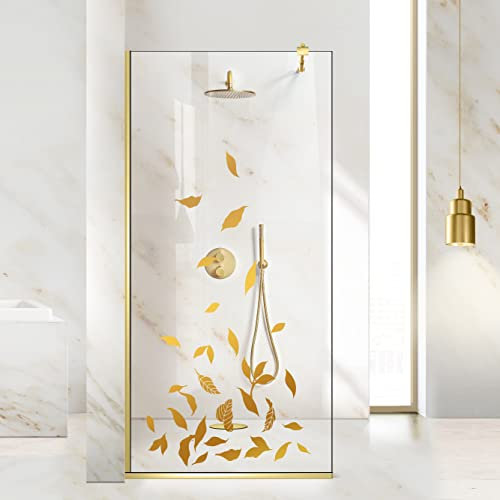 Aqua Roy Gold, Modelltext Golden, Größe 70 cm ab 70/80/90/100/110/120, Walk in Duschwand 8 mm Klarglas mit NANO-beschichtetem sandgestrahltem Muster (70x195cm)
