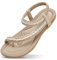 ZOEREA Damen Sandalen Sommer Flach Sandals Frauen Bohemia Strass Sandals PU Leder Elastischen Strand Sommerschuhe Zehentrenner Stil 4 Beige, 38 EU