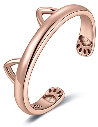 JewelryPalace Ring Süße Katzenpfote Offen Verstellbarer Ring 925 Silber, Katze Pfotenabdruck Silberringe Damen 925 Ringe Frauen, Damenring Sterlingsilber Finger Mädchen, Geschenk Schmuck Rosegold