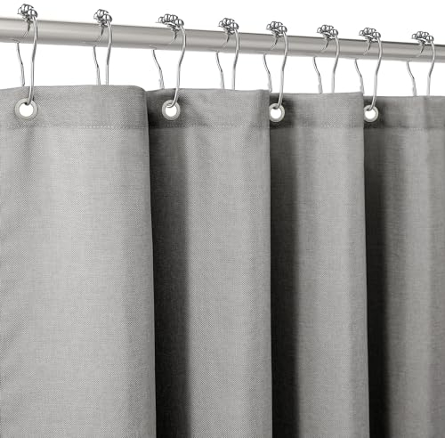 Duschvorhang Leinen mit Metall Duschvorhangringe Stoff Textil Badewannenvorhang Anti Schimmel Bad Vorhang Wasserdicht Badewanne Vorhang Schwerer Shower Curtain Badezimmer - 92 x 182cm (Grau)