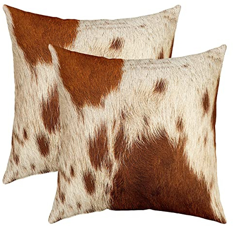 Homemissing Kissenbezug aus Rindsleder, 50,8 x 50,8 cm, weiches Kuhfell, für Wohnzimmer, Westernfarm, Tierhaut, Weiß / Schwarz, dekorativer Überwurf-Kissenbezug für Sofa, Stuhl