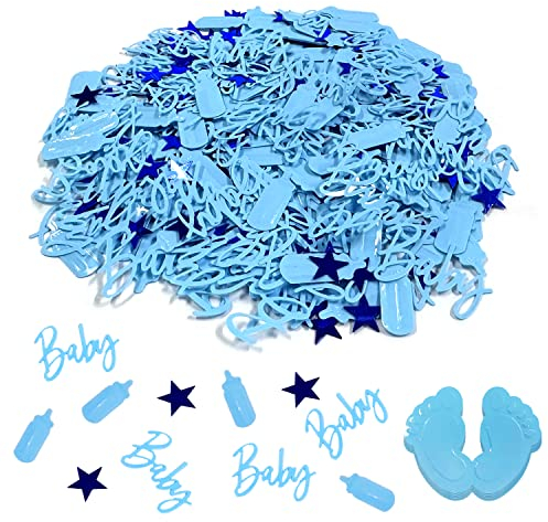 Babyflasche Muster Konfetti und Babyfüße Konfetti, PVC Jungen Taufe Pailletten Dekoration, Geschlecht offenbaren Party Tischdekorationen für Babypartys, DIY Dekorationen (Blau)