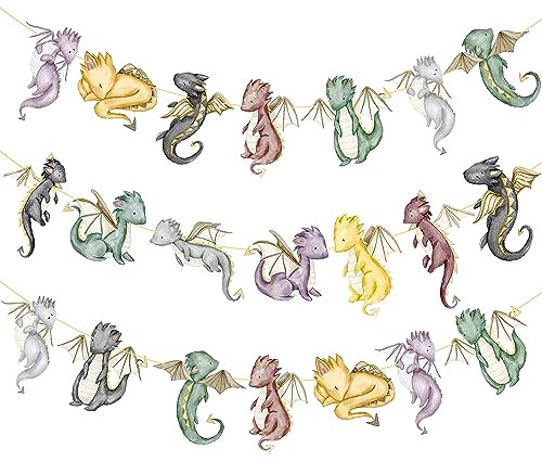 Drachen-Banner, 2 Stück, Aquarell-Drachen, Party-Banner, Fantasy-Drachen-Party-Banner, Drachenritter, Geburtstagsparty-Dekorationen für Dinosaurier-Thema, Babyparty-Zubehör