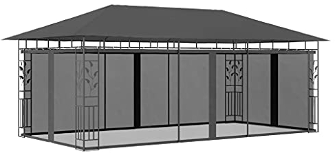 Pavillon mit Moskitonetz, BULANED Faltpavillon, Pergola, Partyzelt, Standmarkise, Sonnenzelt, Garten Pavillion, Grillpavillon, 6x3x2,73 m Anthrazit