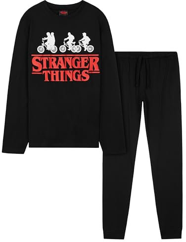Stranger Things Schlafanzug Mädchen & Teenager, Pyjama Kinder Mädchen Lang, Baumwolle Pyjama Set 9 bis 15 Jahren - Geschenke für Mädchen (Schwarz, 14-15 Jahre)