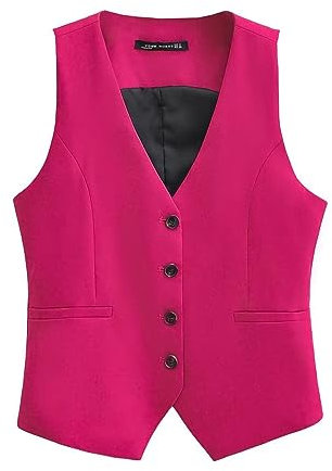 Gilet sans manches pour femme - Business V-cou Simple Poitrine Rose Rouge Costume Gilet Femmes Mince Court Mode Asymétrique Mince Manteau Sans Manches Mince Gilet Blazer Streetwear, Style A, M