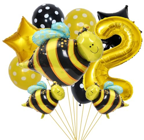 SNOWZAN Bienen Geburtstagsdeko 2. Geburtstag Mädchen Junge Biene Deko Luftballons Biene 2 Jahre Geburtstag Deko Gelb Bienen Folienballon Zahlen Ballon Zahl 2 Für Biene Kinder Geburtstag Bee Party