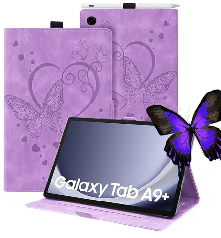 Auslbin Cover per Samsung Galaxy Tab A9 + / A9 Plus 11 2023, Pelle PU Goffrata a Farfalla con Funzione di Supporto e Portapenne per Tab A9 +/SM-X210/SM-X215, Farfalla viola