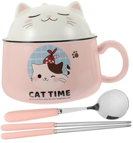 Didiseaon 1 Set Ceramic Instant Noodle Bowl Appetizer Bowls Cute Ramen Bowl Ramen Kit Cute Pasta Bowl Pink Bowls Bowl Pasta Soup Bowl Cute Bowls with Handle Student Suite Stainless Steel