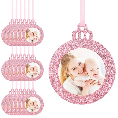 Fassory 20 Stück Weihnachtsschmuck Filz glitzernder hängender Fotorahmen, Weihnachtsbaumkugeln, abgebildete Geschenkanhänger, Jubiläumsdekorationen, Geburtstagsparty-Zubehör (rosa Weihnachtskugel)