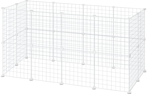 EUGAD Rabbit Run,Modular Playpen for Small Animals,DIY Metal Pet Fence Indoor Wire Mesh Cages 24 Panel 4cm Spacing,Enclosure for Puppy,Rabbit,Kitten,Hamster,GuineaPig,Hedgehog White 142x72x72CM
