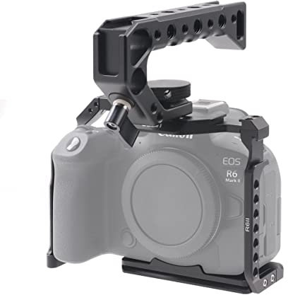 FOTGA Gabbia fotocamera e kit maniglia superiore per fotocamera Canon EOS R6 Mark II R6II, gabbia per fotocamera video vlogging in lega di alluminio, con piastra a sgancio rapido per Arca Swiss Standa