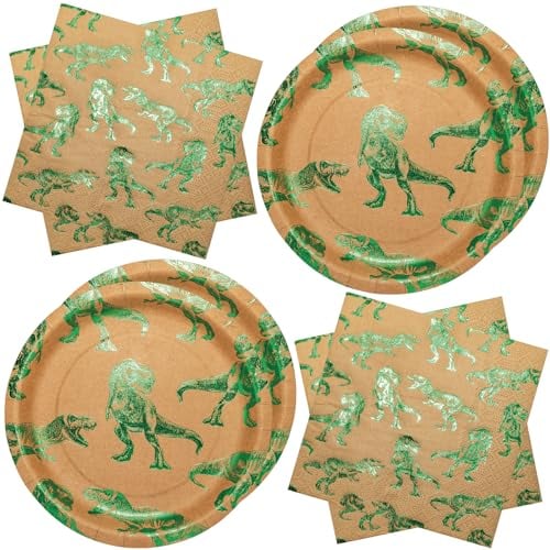 BFB Dinosaur Paper Plates Napkins Set, Pack of 40 Party Plates Disposable Party Tableware for Kids Birthday Party