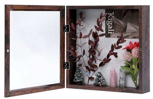 Muzilife Marco de fotos 3D de madera para rellenar con apertura, 28 x 35 cm, marco de objetos marrón oscuro con alfileres y tacos para manualidades, regalo para familiares, amigos, oficina, marrón