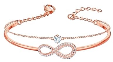 Hanaops Infinity Bracelet for Women Sterling Silver Rose Gold Double Layer Bracelet Cubic Zirconia Paved Adjustable Love Heart Bracelets Dainty Love Symbol Infinity Bracelet Jewellery Gift for Girls