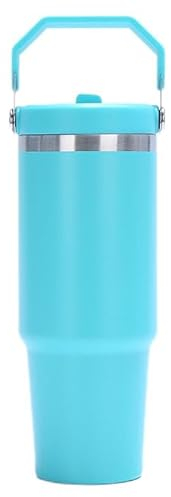 Gerrit 30 oz Stainless Steel Tumbler with Flip Straw & Handle, Insulated Double Walled Water Bottle for Home, Office, Car, Leak Proof, Reusable Cup 2-in-1 Straw & Sip Lid Women Men (Sky Blue)