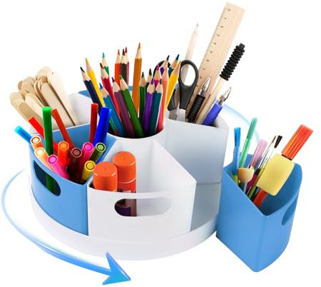 HMXLJJY 360° Rotating Art Supply Storage Organizer Caddy for Kids, Blue