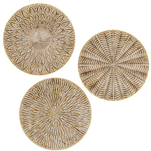 3er-Set Boho Gold Wandskulpturen Runde Wanddekoration Metall Wandschmuck Dekorationen 3D Metallbilder Modernes Kunstwerk für Haus Wohnzimmer Esszimmer Schlafzimmer Küche Korridor(30cm*30cm), Typ-6