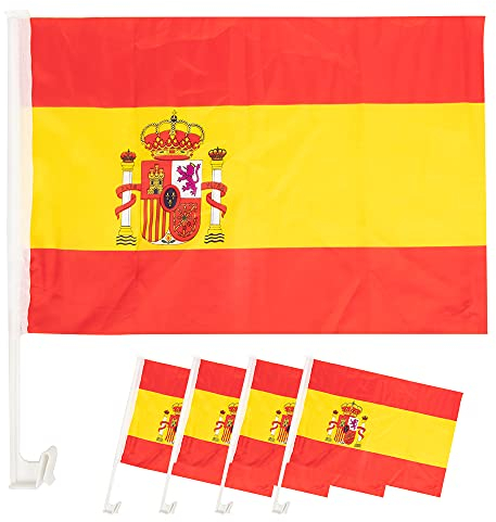 EM Fanartikel 4 x Autofahne Spanien – Auto-Fenster Fahne Spanien – 40 cm x 30 cm - Rot Gelb