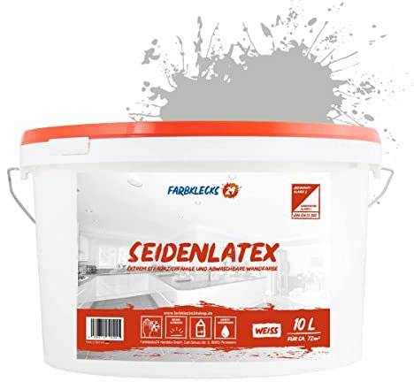 Farbklecks24 Seidenlatex Color 10L Grau 7-0 Latexfarbe grau, abwaschbare Wandfarbe, Küchenfarbe, Badfarbe