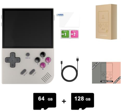 Console di gioco RG35XX Plus, scheda TF da 64 GB+128 GB con oltre 10000 giochi, sistema Linux da 3,5 pollici, console di gioco portatile retrò, supporto 5G WiFi Bluetooth, 3300 mAh