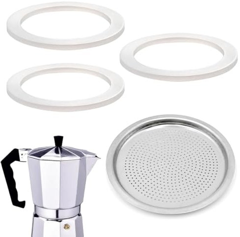 GXGM Cafetera universal para repuestos Moka (3 anillos de sujeción de silicona + 1 filtro) (6 TZZE)