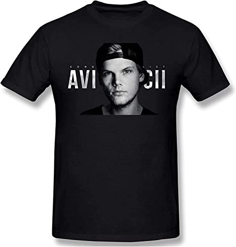 Avicii T Shirt Men Summer New Classic-Fit Short Sleeves Novelty Cotton Shirt Black T-Shirts & Hemden(Small)