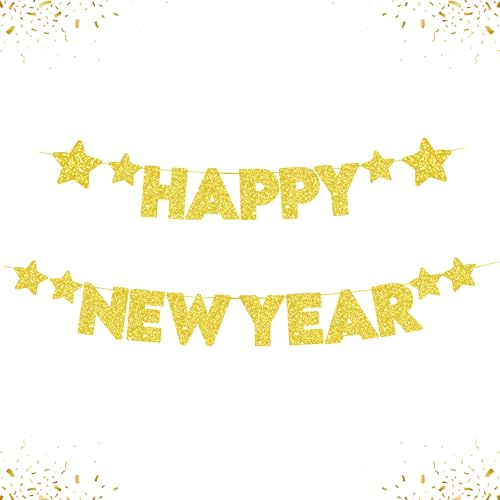 DazzJoy Happy New Year Girlande Gold, Glitzer Silvester Deko 2025 Girlande Banner, Neujahrsdeko,Neujahr Silvesterdeko, Neujahr Deko Girlanden für Silvester Dekoration,2025 Silvester Party Deko Zubehör