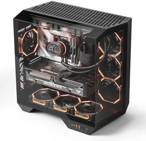 darkFlash Full-Tower ATX Gaming PC Case, Back Plug-in Motherboard, 1 PWM ARGB Fans, Dual-Chamber Computer Case, Panoramic Tempered Glass, Up to 2 x 360mm Radiators, RTX 40 Compatible, Black(DY470)