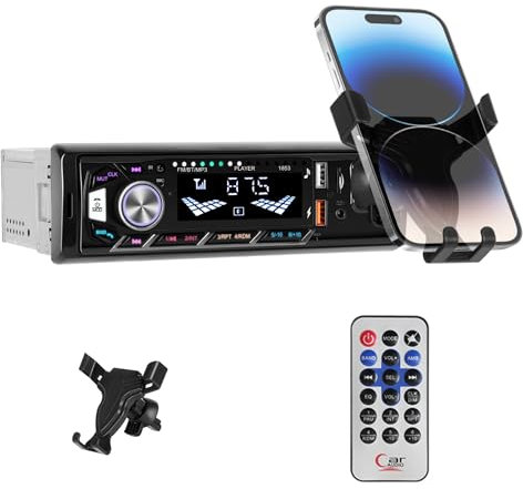 1 Din Car Radio with Phone Holder Single Din Bluetooth Car Stereo FM Radio with USB/TF Card Slot, Color Backlight AUX-IN In-Dash Unit Remote Control