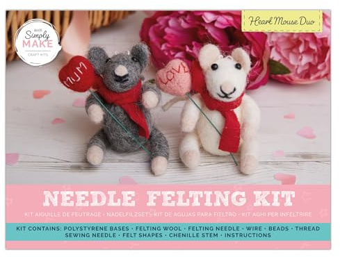 Simply Make Needle Felting Kit, Wedding Mouse Duo, Multicoloured, Single Craft Kit, Needle Felting Kit with Felting Needles and Felting Wool, Ideal Needle Felting Kits for Beginners, Fun DIY Craft Kit