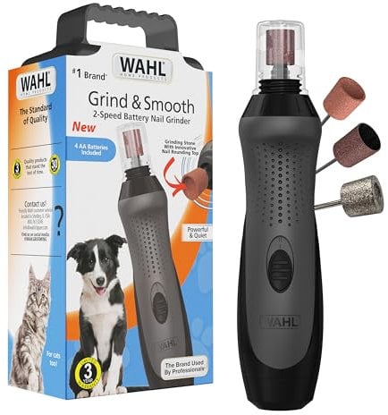 Wahl Grind & Smooth 2 Speed Battery Dog Nail Grinder with Concave Rounding Tip and Nail Guard for Increased Safety and Precise Nail Grinding - Model 3026333