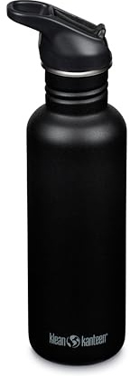 Klean Kanteen Gourde de vélo Classic Narrow (Flip Sport) 1011193 avec bouchon en acier inoxydable de couleur noire d'un volume de 800 ml