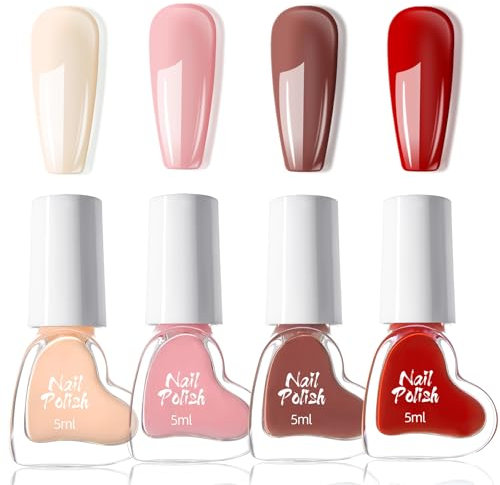Nail Polish Set - Nude Pink Red Nail Varnish - 4Pcs Warm Color Nail Polish - Quick Dry Nail Varnish Gift Set DIY Long Lasting Nail Art Home