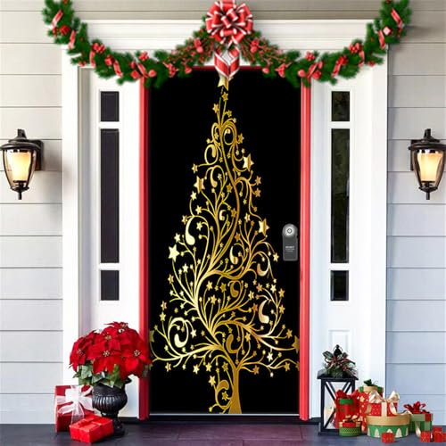 Surwin Colgar Forro Festival Puerta Navidad,Adornos Navidad Decoración de Cubierta de Puerta de Navidad,Decoracion Navidad Entrada,Exterior Interior Pancarta de Navidad (90x200cm,Negro)