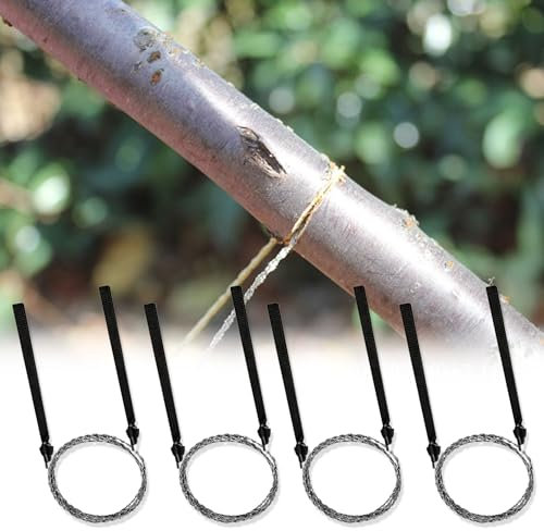4 Stück 60cm Tragbare Seilsäge, Outdoor Edelstahl Drahtsäg, Handkettensäge Schneidedraht, Camping Seilsäge mit Schlaufen für Holz Outdoor Camping Baum Schneiden Überlebensausrüstung - Schwarz