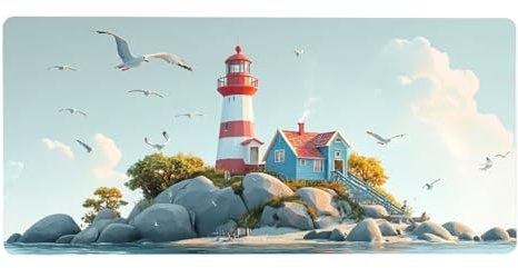 Mouse Pad lighthouse Desk Mat Large 1600X800X3MM Non-Slip Rubber Base Mouse Mat Seagull Gaming Mousepad Soft Smooth Surface And Waterproof Large Keyboard Pad for Laptop, Office Desk Accessories