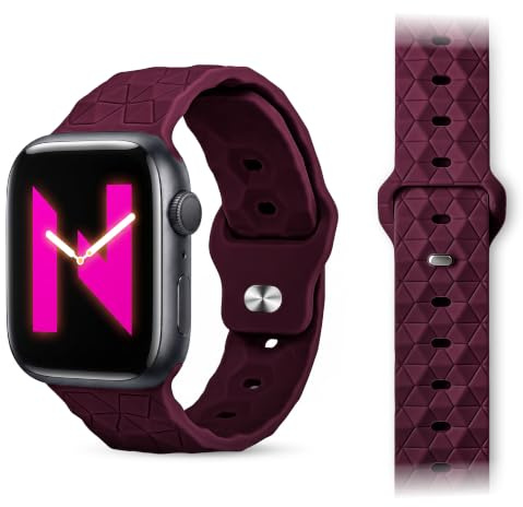 NALIA Hexion Silikon Armband für Apple Watch 42/44/45/46/49mm, Bordeauxrot | 49mm/46/45/44/42 Serie 1-3